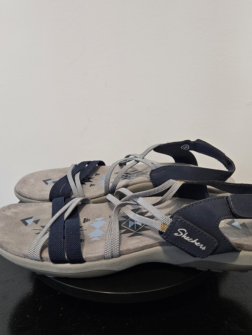 Skechers Women's Reggae Slim Takes Two Sandals Navy/Gray Wide Size 10 - Picture 6 of 9